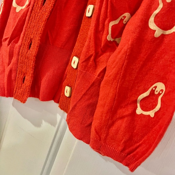 Field Flower Anthropologie Penguin Print Red Cardigan Sweater Cashmere Blend S - Picture 8 of 9